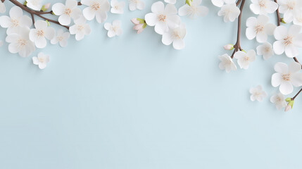 Paper cut flowers and leaves, Fresh spring nature background. Floral banner, poster, flyer template with copy space.