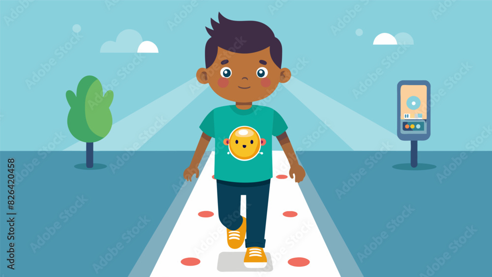Poster as a child walks down the runway their tshirt comes to life with interactive games that can be playe