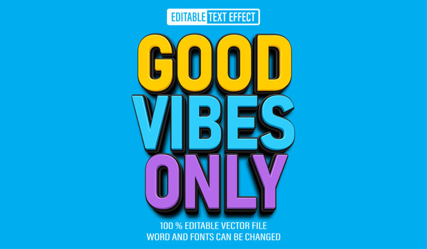 Editable 3d text style effect - Good Vibes Only text effect Template	