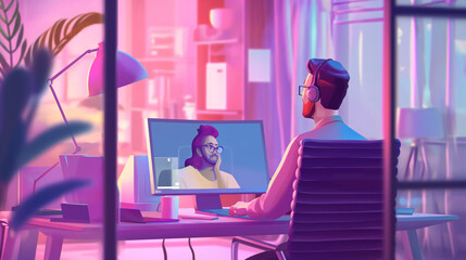 Webinar, online meeting, virtual conference on video call. Virtual business education and communication.