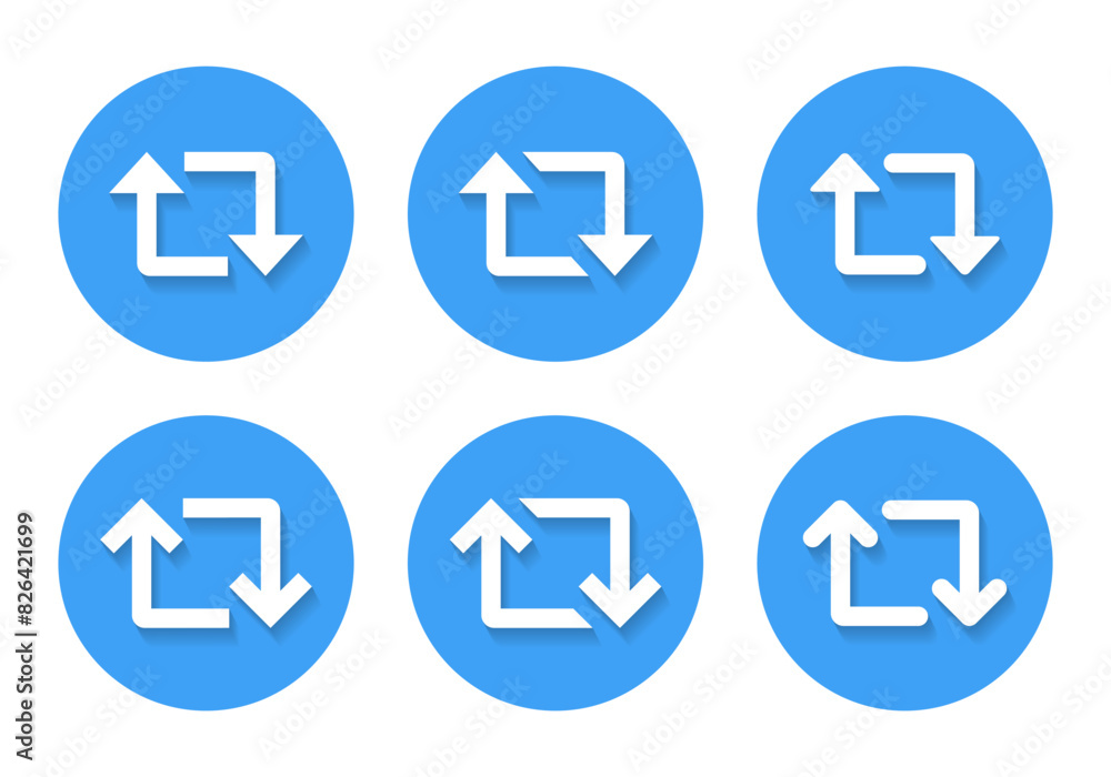 Poster repeat arrow icon set with shadow. repost button