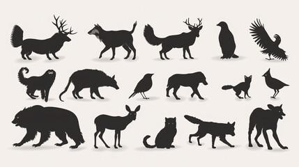 Silhouette set of people in various poses on a white background