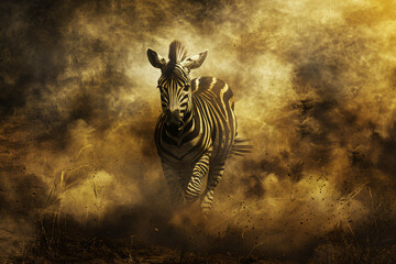 zebra with cinematic dust smoke effect