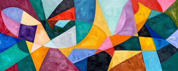 Fototapeta premium Colorful abstract painting with vivid geometric shapes and textured brushwork