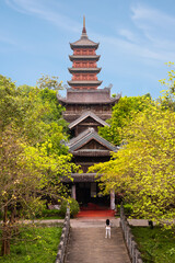 Bai Dinh pagoda in park, traditional asian architecture in Vietnam