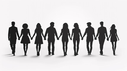 Silhouette set of people in various poses on a white background