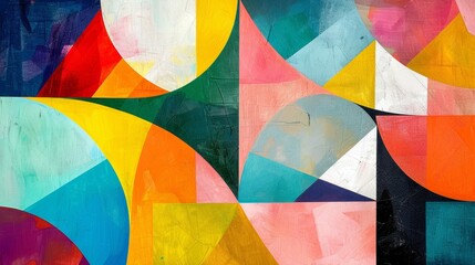 Fototapeta premium Colorful abstract painting with geometric shapes and textured surface