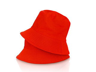Red bucket hat isolated on white background