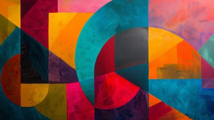 Fototapeta premium Vibrant geometric shapes and textures in an abstract painting