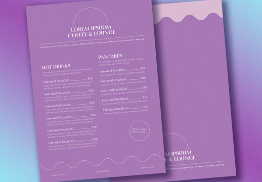 Menu Layout with Pink and Purple Accents