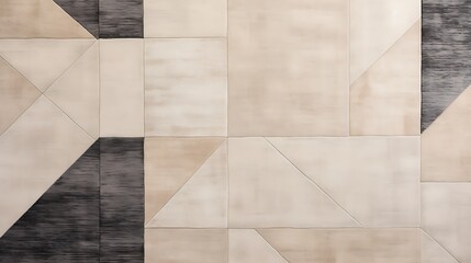 A modern, geometric-patterned rug in a neutral color with a subtle pattern and a soft material