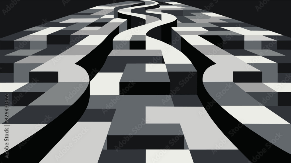 Poster a patchwork of light and dark shades of charcoal forms a mazelike pathway inviting viewers to contem