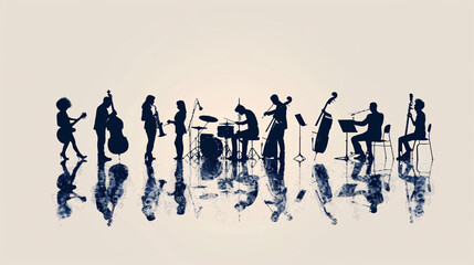 Obraz premium Silhouettes of musicians playing instruments on a white background