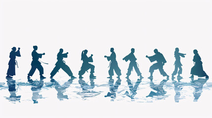 Obraz premium Silhouettes of people running on a white background