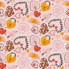 Valentine Locks and Key Hearts Seamless Pattern