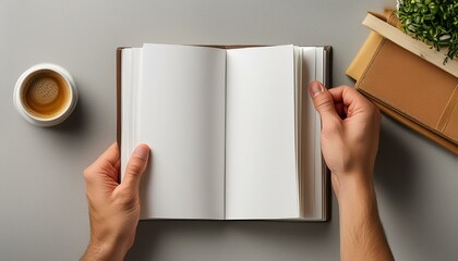 Person holding a book with white pages
