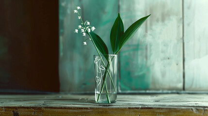  A vase holding flowers rests on a wooden table with a Dear Heaven sign nearby