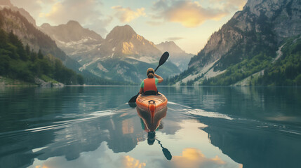 kayaks in the blue water. 