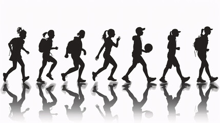 Obraz premium Silhouettes of people running on a white background