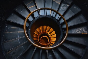 Fototapeta premium A spiral staircase disappearing into darkness, its steps seemingly endless yet inviting exploration.