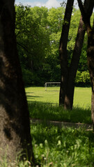 An old abandoned football goal in Minsk, framed photo