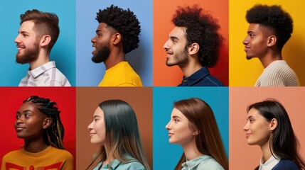 Set of smiling teens photo of various nationalities on color background