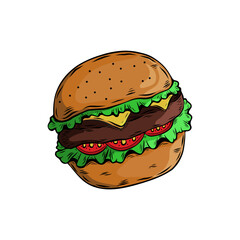 fast food. a burger fast food. line drawing vector illustration