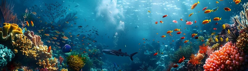Fototapeta premium Underwater Marine Sanctuary Teeming with Protected Species and Vibrant Coral Reef Ecosystem