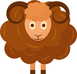 Cartoon Sheep Character Png Element in Brown Color.