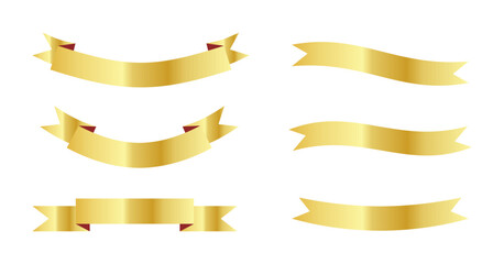 Ribbon banner set vector icon in gold colour