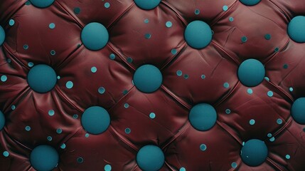 Teal blue polka dots on a maroon background with a rich leather texture.