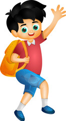 Cute Student Boy Character Going to School in Bye Hand Gesture, Png Vector.
