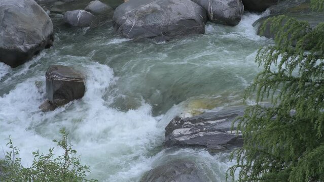Mountain cascade River streams in Himalayas, Manali, Himachal Pradesh, India