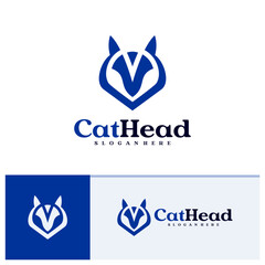 Cat logo vector template, Creative Cat head logo design concepts