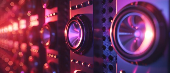 Fototapeta premium A row of speakers with a purple hue