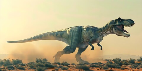 Fototapeta premium A furious TRex lets out a deafening roar on ancient plains. Concept Dinosaurs, Tyrannosaurus Rex, Roaring, Ancient Plains, Furious