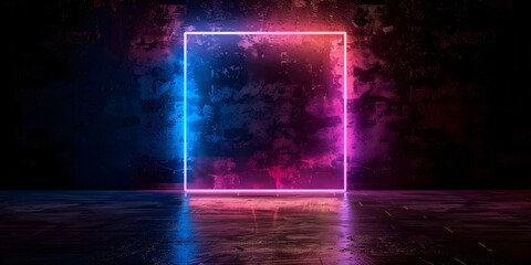 Vibrant neon graphic in square frame against black background with copy space. Concept Neon Graphics, Square Frame, Black Background, Copy Space, Vibrant Colors