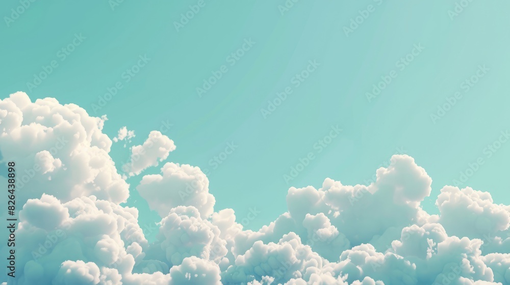 Poster fluffy and isolated clouds floating in the clear blue sky with space for text background