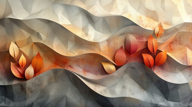 Abstract background featuring a gradient of natural tones, with geometric shapes resembling natural elements like stones or leaves.