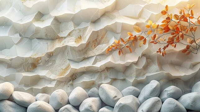 Abstract background featuring a gradient of natural tones, with geometric shapes resembling natural elements like stones or leaves.