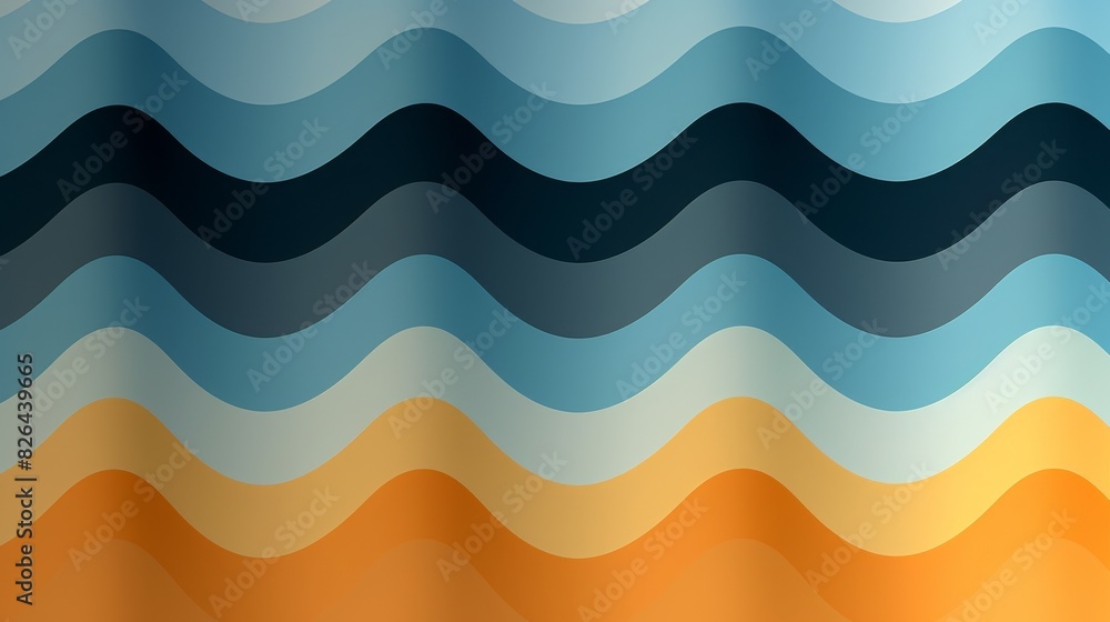 Poster abstract wavy pattern with gradient colors in blue, orange, and yellow tones, creating a and fluid d