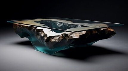 A modern, sleek coffee table with a glass top