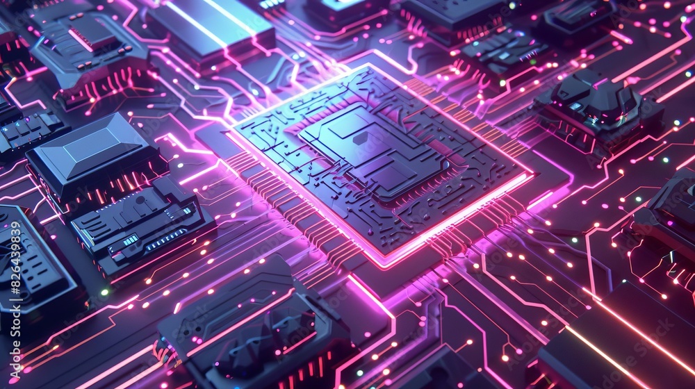 Poster ai brain chip futuristic concept illustration of an artificial intelligence microchip designed to mi