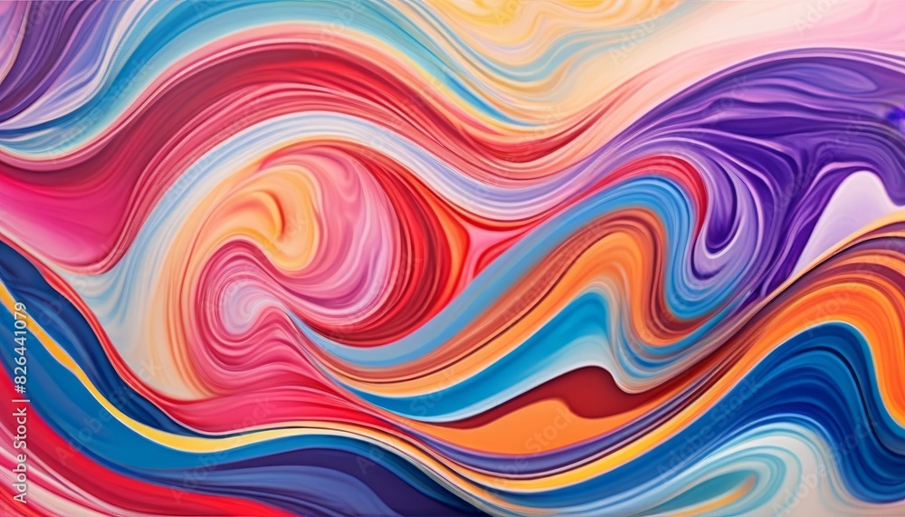Poster fluid art texture resembling a colorful liquid marble, with flowing patterns in vibrant blues, pinks