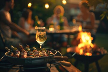 People enjoying a barbecue dinner, selective focus, outdoor gathering theme, dynamic, manipulation,...