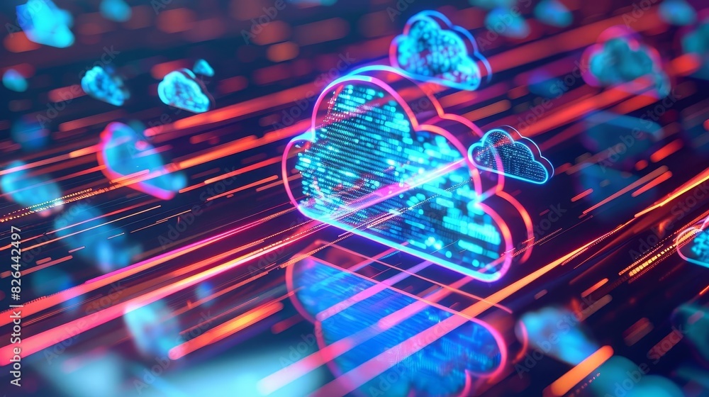 Aufkleber cloud data migration fast file transfer and integration secure backup technology concept 3d illustra
