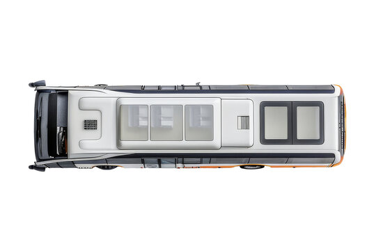 Aerial view of a modern bus with a glass roof on on Transparent Background top view transparent background