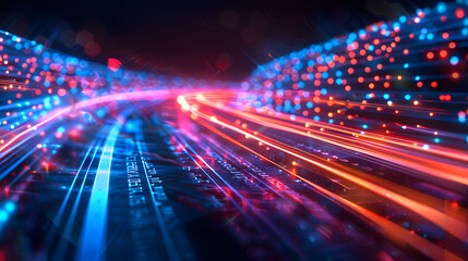 Fototapeta premium Colorful light streaks in digital cyber highway