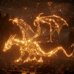 A yellow glow dragon in a nightscape with bold outline