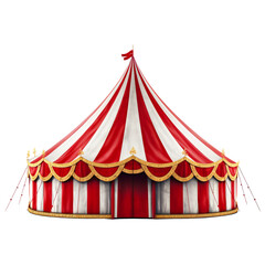 Classic red and white circus tent with golden accents transparent background
